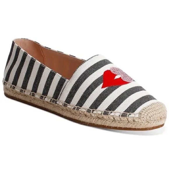 Kate Spade Women Gimlet Heart Espadrille Size 5 Stripe Embroidered Preppy - Picture 1 of 11